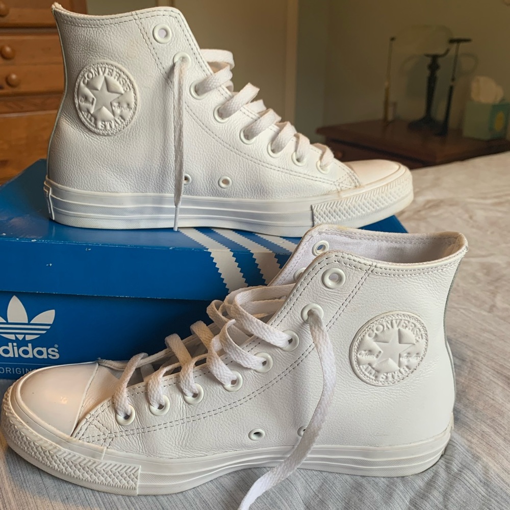 All white leather converse